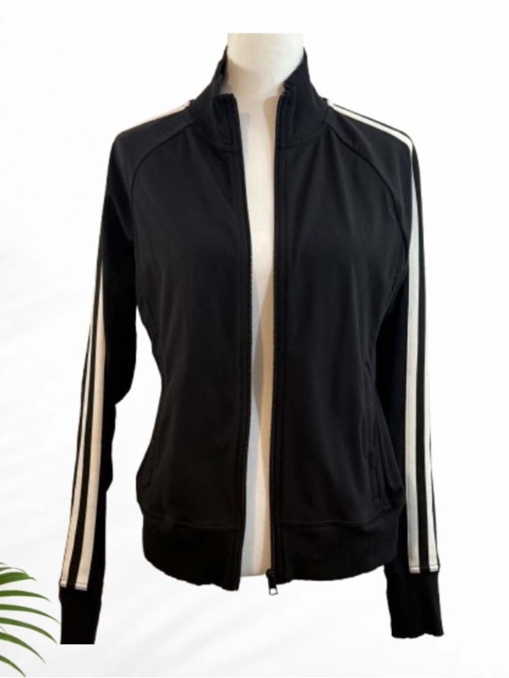 Athleta Black White Stripe Full Zip Track Jacket Women’s Medium